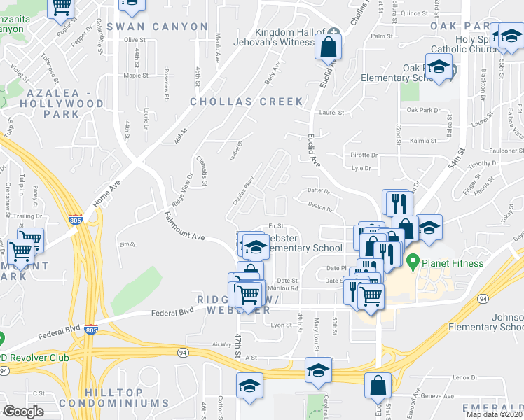 map of restaurants, bars, coffee shops, grocery stores, and more near 114 1951 47th St in San Diego