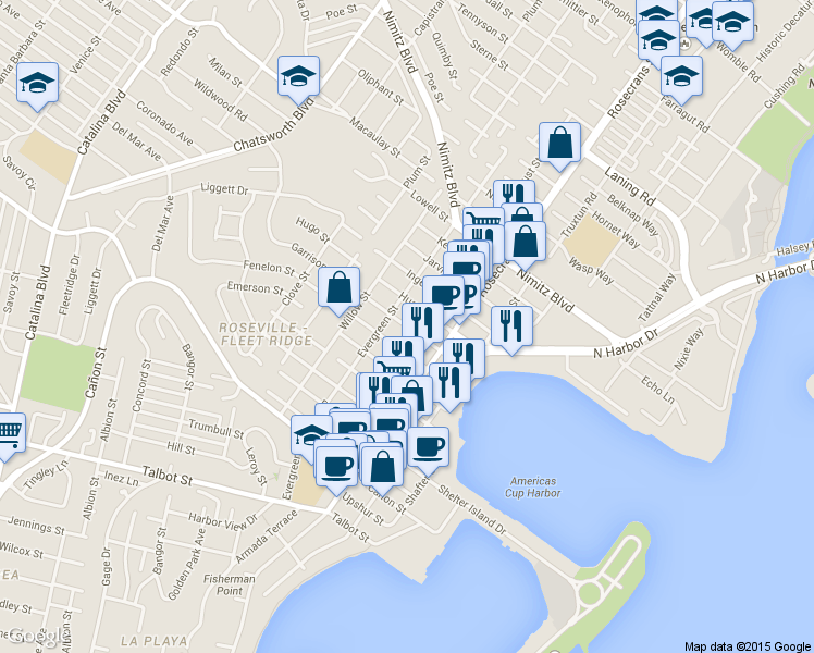map of restaurants, bars, coffee shops, grocery stores, and more near 3131 Hugo Street in San Diego
