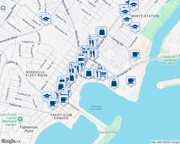 map of restaurants, bars, coffee shops, grocery stores, and more near 1575 Scott Street in San Diego
