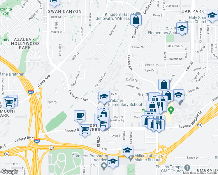 map of restaurants, bars, coffee shops, grocery stores, and more near 1951 47th Street in San Diego