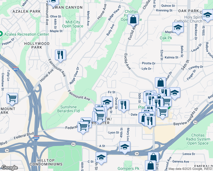 map of restaurants, bars, coffee shops, grocery stores, and more near 1951 47th Street in San Diego