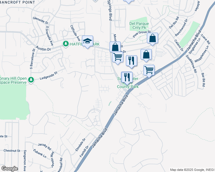 map of restaurants, bars, coffee shops, grocery stores, and more near 10553 Graphite Street in Spring Valley