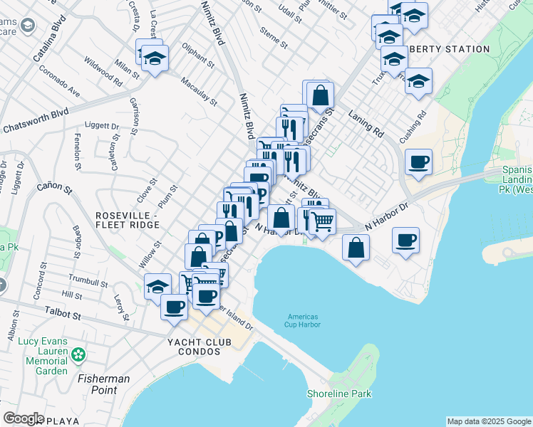 map of restaurants, bars, coffee shops, grocery stores, and more near 2931 Jarvis Street in San Diego