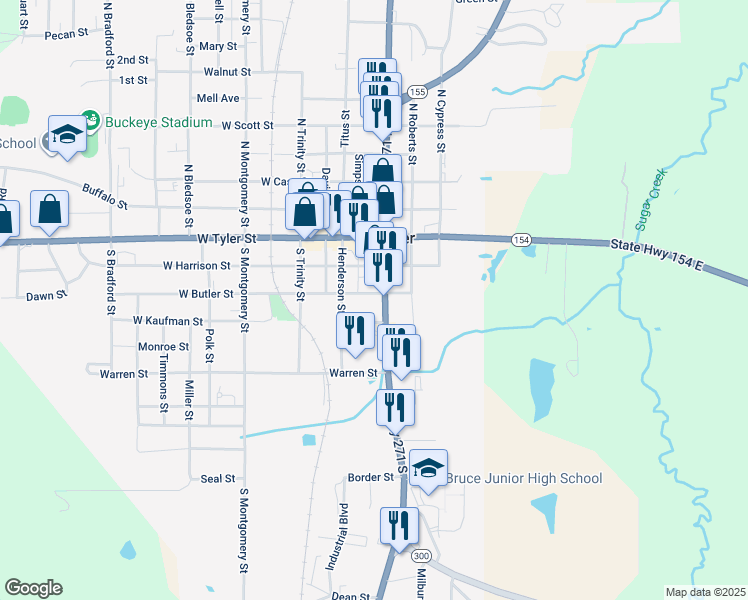 map of restaurants, bars, coffee shops, grocery stores, and more near 221 U.S. 271 in Gilmer