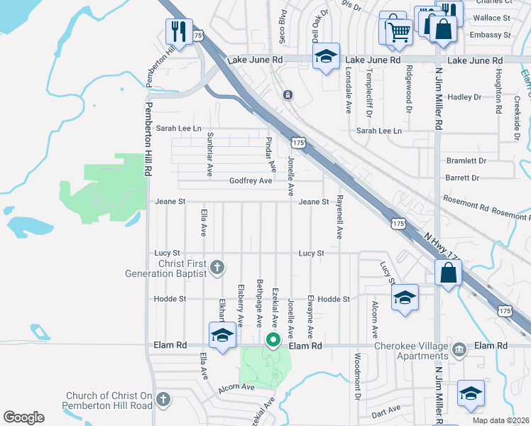 map of restaurants, bars, coffee shops, grocery stores, and more near 771 Bethpage Avenue in Dallas