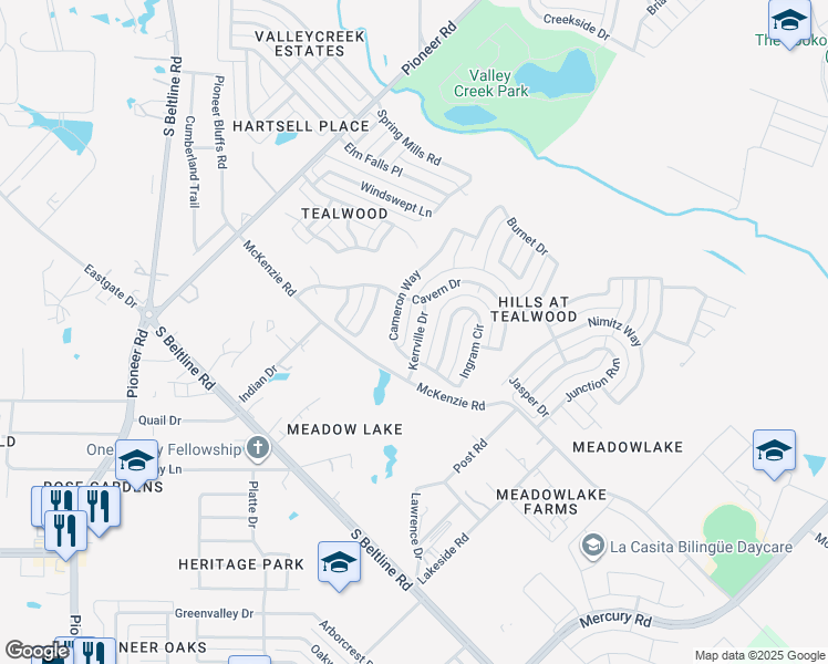 map of restaurants, bars, coffee shops, grocery stores, and more near 2821 Kerrville Drive in Mesquite