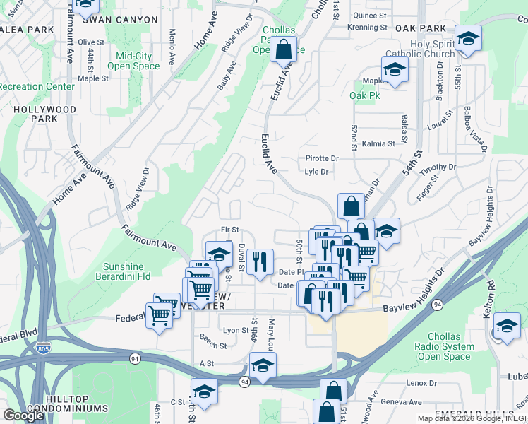 map of restaurants, bars, coffee shops, grocery stores, and more near 4927 Deaton Drive in San Diego