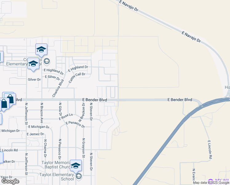 map of restaurants, bars, coffee shops, grocery stores, and more near 2314 North Mulberry Lane in Hobbs