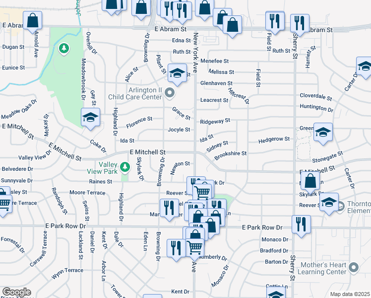 map of restaurants, bars, coffee shops, grocery stores, and more near 1824 Ida Street in Arlington
