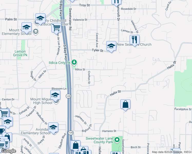 map of restaurants, bars, coffee shops, grocery stores, and more near 2047 Terracina Circle in Spring Valley