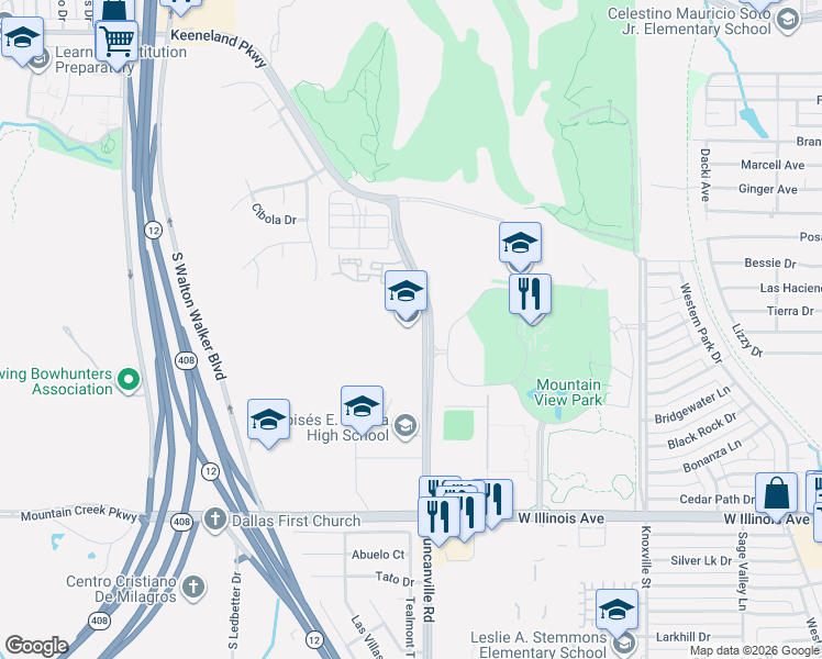 map of restaurants, bars, coffee shops, grocery stores, and more near 2205 Duncanville Rd in Dallas