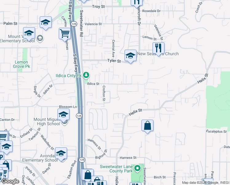 map of restaurants, bars, coffee shops, grocery stores, and more near 2036 Terrakappa Avenue in Spring Valley