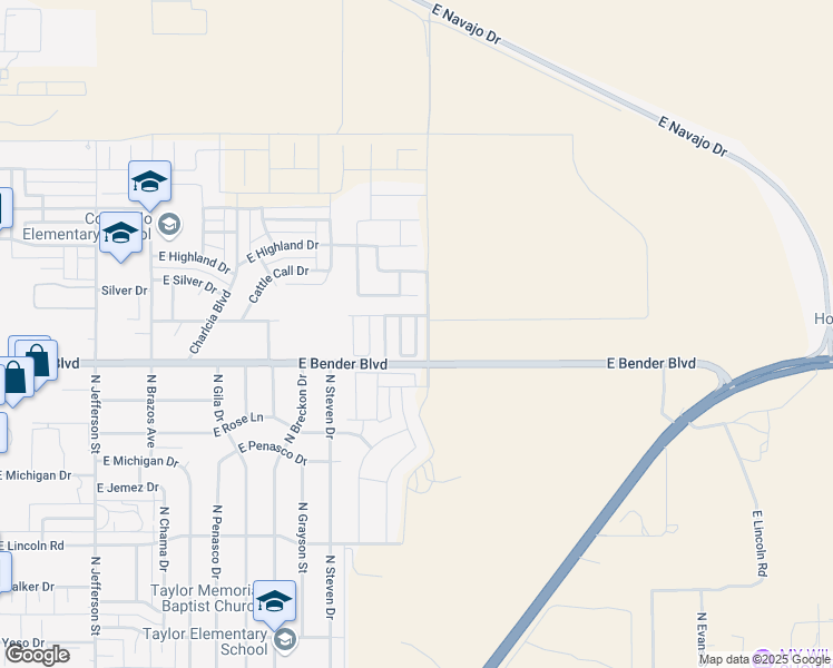 map of restaurants, bars, coffee shops, grocery stores, and more near 2322 North Mulberry Lane in Hobbs