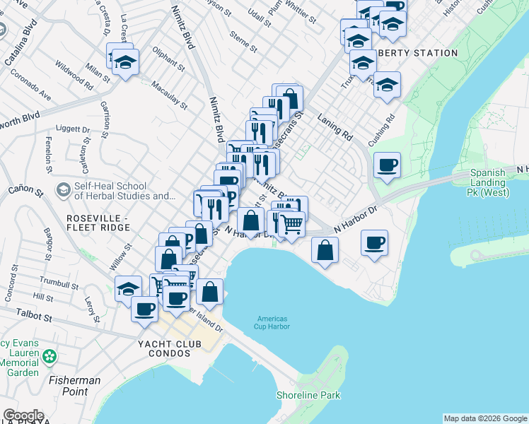 map of restaurants, bars, coffee shops, grocery stores, and more near 2827 Keats Street in San Diego