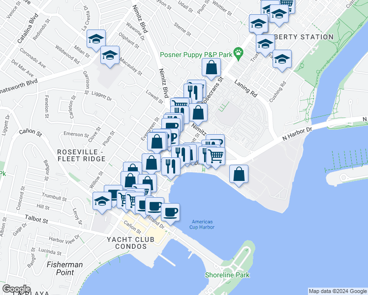map of restaurants, bars, coffee shops, grocery stores, and more near 2931 Jarvis Street in San Diego