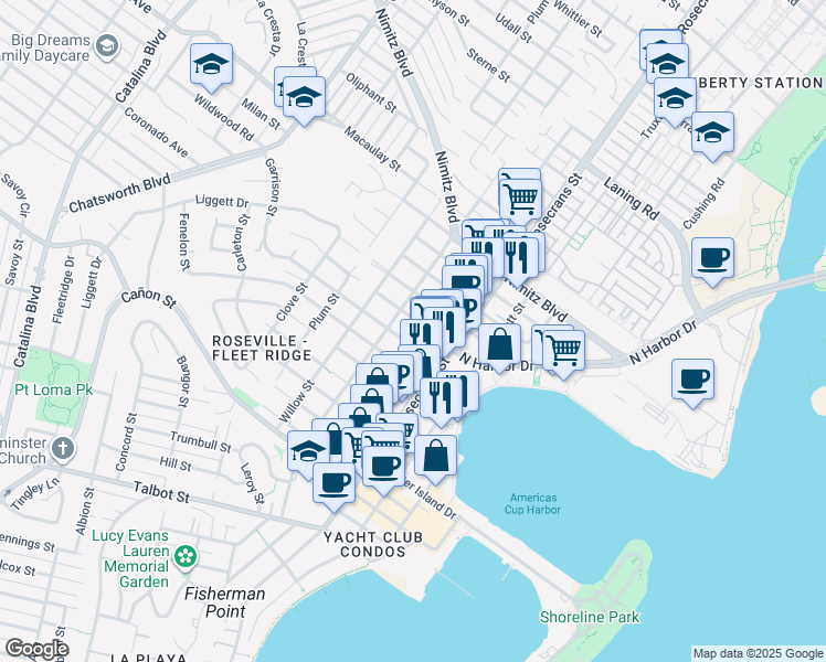 map of restaurants, bars, coffee shops, grocery stores, and more near 3131 Hugo Street in San Diego