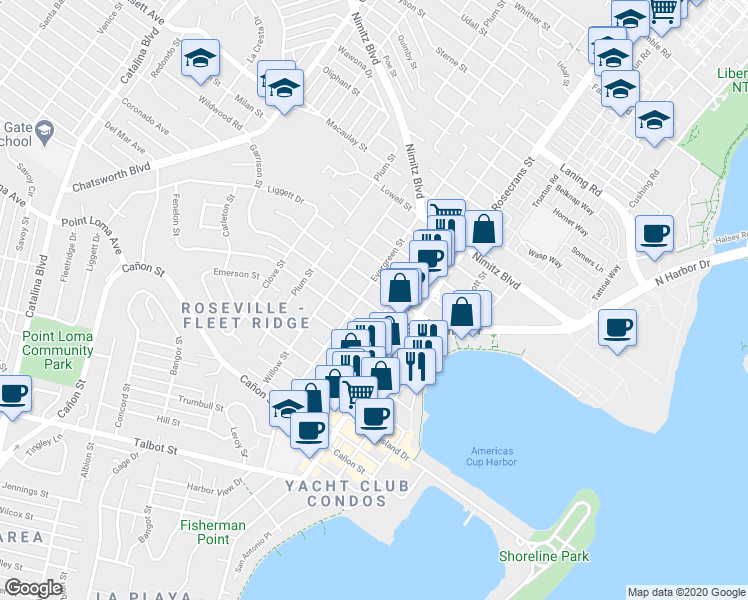 map of restaurants, bars, coffee shops, grocery stores, and more near 3131 Hugo Street in San Diego