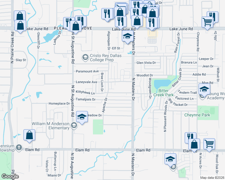 map of restaurants, bars, coffee shops, grocery stores, and more near 904 Spiceberry Court in Dallas