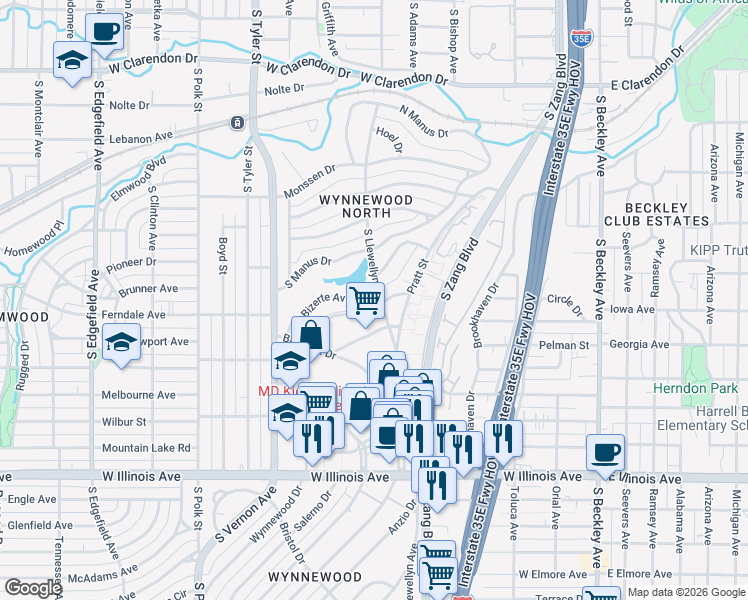 map of restaurants, bars, coffee shops, grocery stores, and more near 606 Bizerte Avenue in Dallas