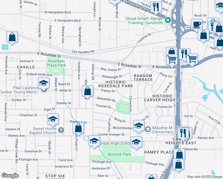 map of restaurants, bars, coffee shops, grocery stores, and more near 5549 Patton Drive in Fort Worth