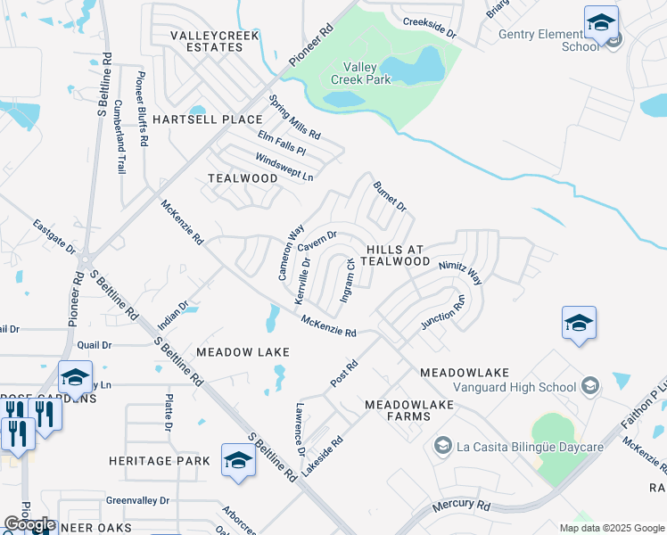 map of restaurants, bars, coffee shops, grocery stores, and more near 2808 Ingram Circle in Mesquite