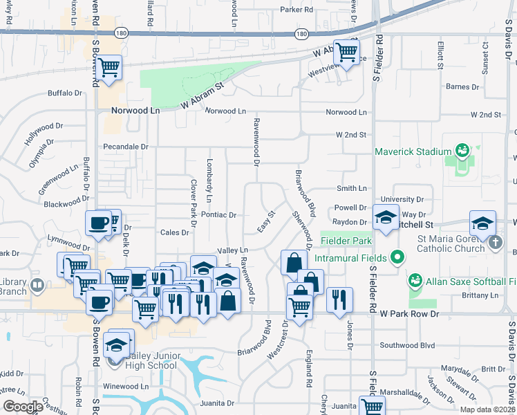 map of restaurants, bars, coffee shops, grocery stores, and more near 809 Arthur Drive in Arlington