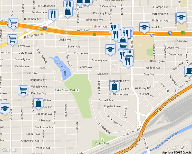 map of restaurants, bars, coffee shops, grocery stores, and more near 4901 Diaz Avenue in Fort Worth