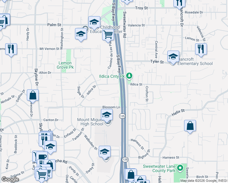 map of restaurants, bars, coffee shops, grocery stores, and more near 1942 Dain Drive in Lemon Grove