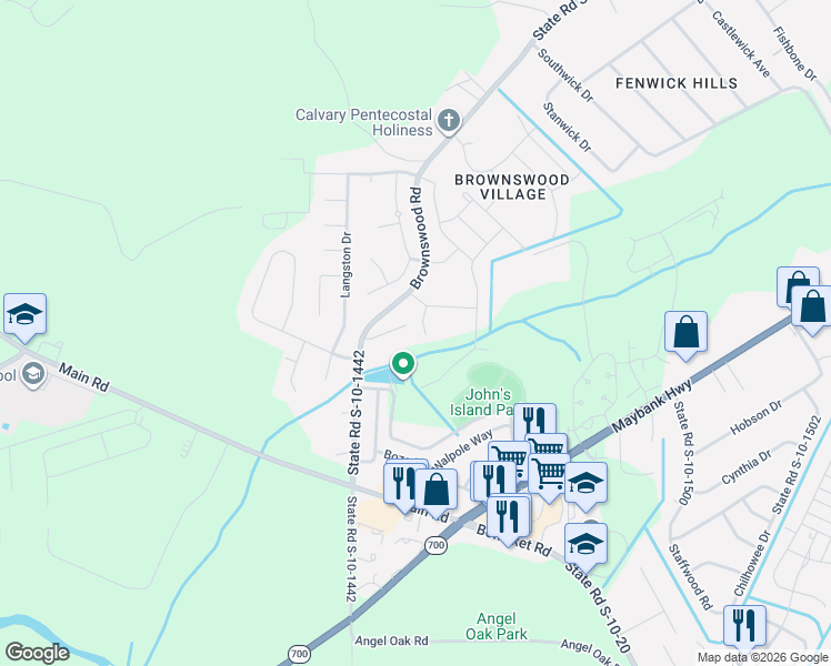 map of restaurants, bars, coffee shops, grocery stores, and more near 3413 Hamlett Court in Johns Island
