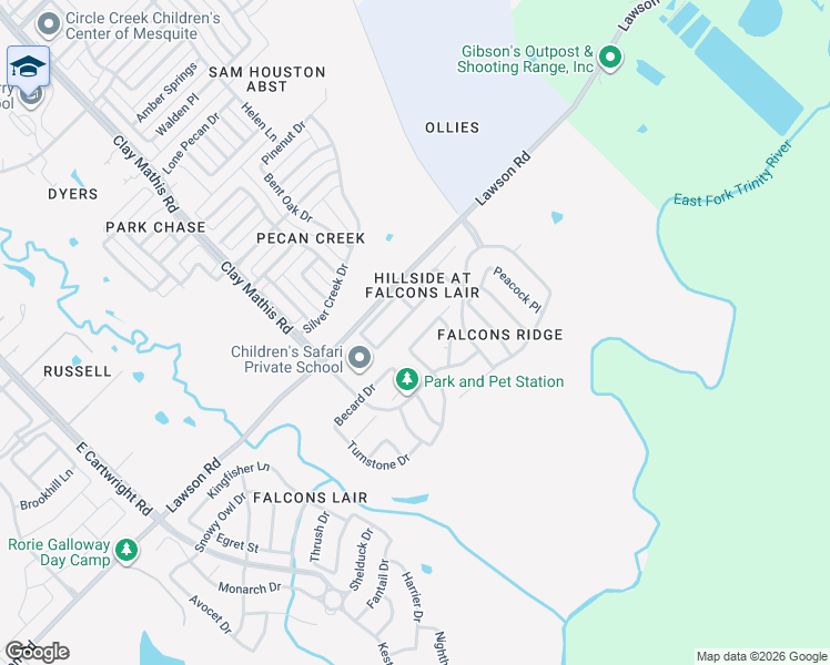 map of restaurants, bars, coffee shops, grocery stores, and more near 2237 Partridge Drive in Mesquite