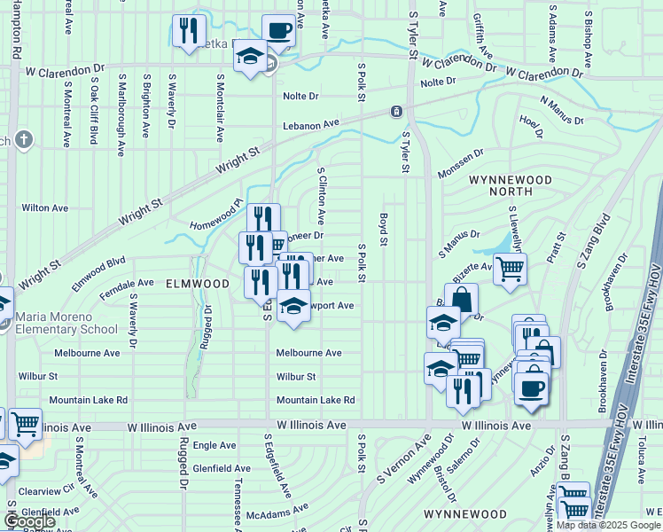 map of restaurants, bars, coffee shops, grocery stores, and more near 1134 Brunner Ave in Dallas
