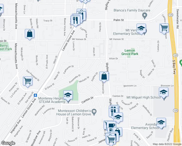 map of restaurants, bars, coffee shops, grocery stores, and more near 7823 Barton Drive in Lemon Grove