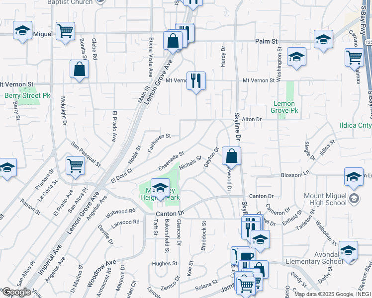 map of restaurants, bars, coffee shops, grocery stores, and more near 2026 Ensenada Street in Lemon Grove