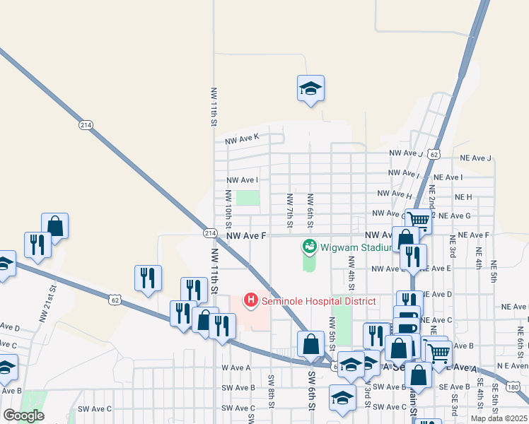 map of restaurants, bars, coffee shops, grocery stores, and more near 803 Northwest 8th Street in Seminole