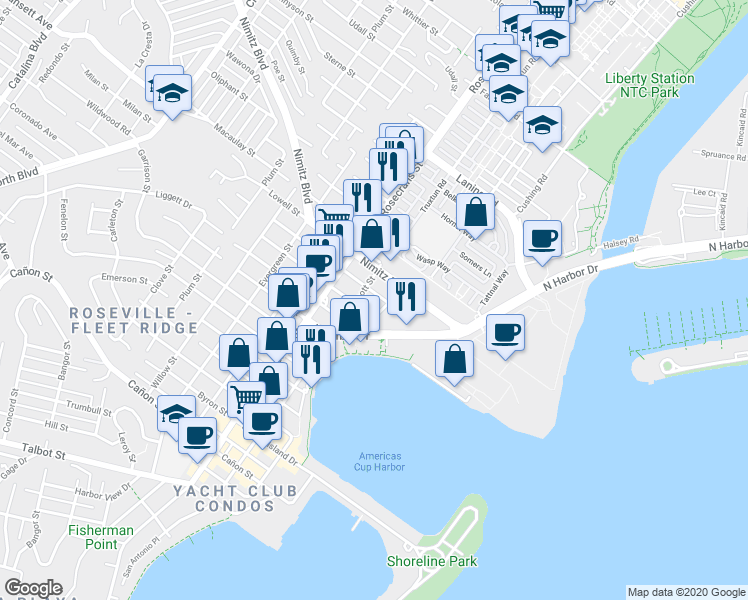 map of restaurants, bars, coffee shops, grocery stores, and more near 2827 Keats Street in San Diego