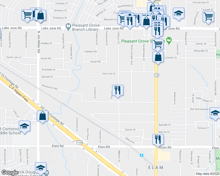 map of restaurants, bars, coffee shops, grocery stores, and more near 843 Pilot Drive in Dallas