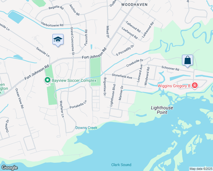 map of restaurants, bars, coffee shops, grocery stores, and more near 1123 Brigantine Drive in Charleston