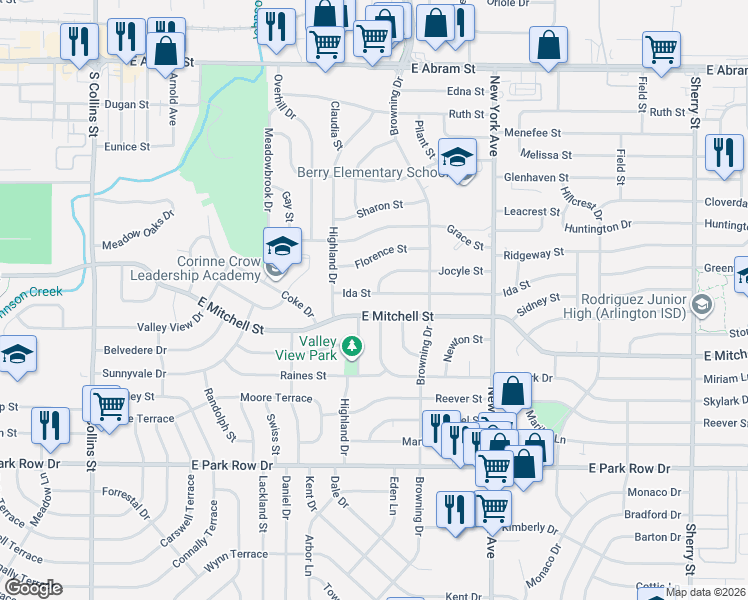 map of restaurants, bars, coffee shops, grocery stores, and more near 1616 Ida Street in Arlington