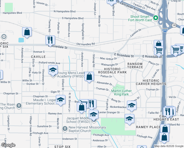 map of restaurants, bars, coffee shops, grocery stores, and more near 1736 Stalcup Road in Fort Worth