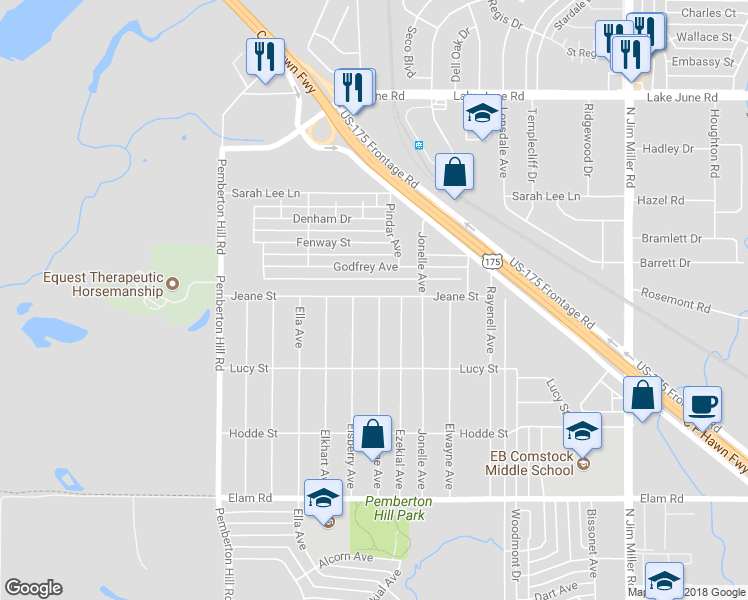 map of restaurants, bars, coffee shops, grocery stores, and more near 771 Bethpage Avenue in Dallas