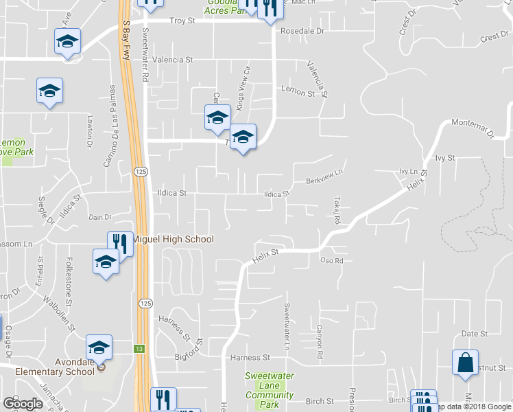 map of restaurants, bars, coffee shops, grocery stores, and more near 2016 Terraspiro Avenue in Spring Valley