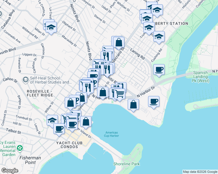 map of restaurants, bars, coffee shops, grocery stores, and more near 2827 Keats Street in San Diego