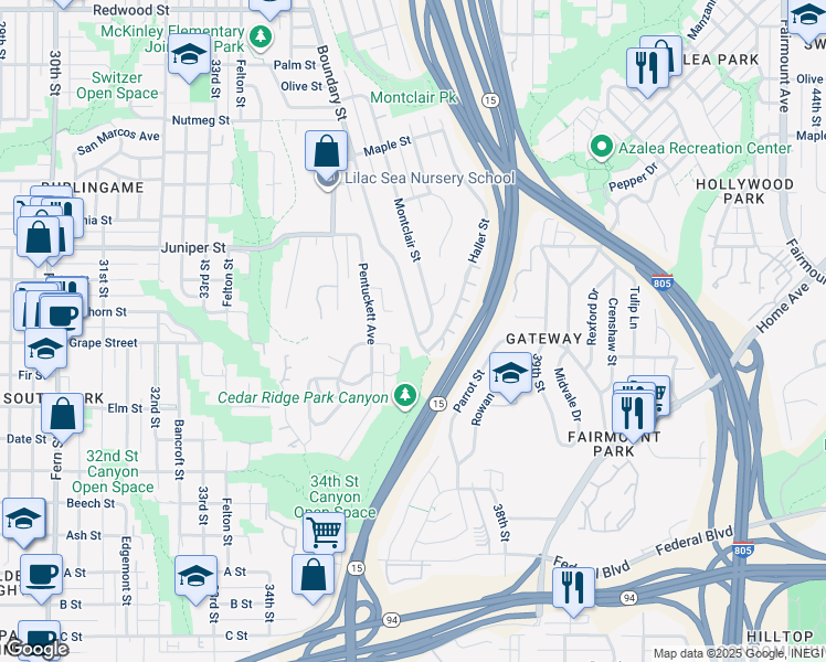 map of restaurants, bars, coffee shops, grocery stores, and more near 2028 Boundary Street in San Diego
