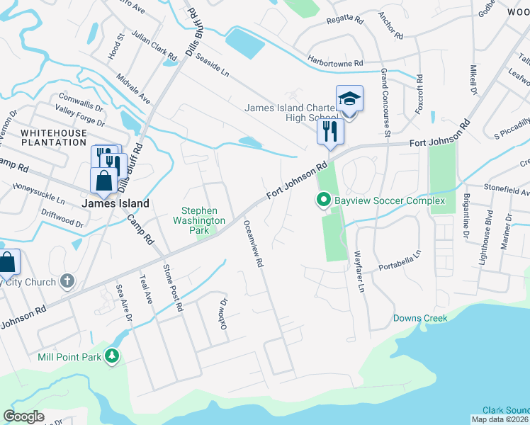 map of restaurants, bars, coffee shops, grocery stores, and more near 1135 Pemberton Farms Lane in Charleston