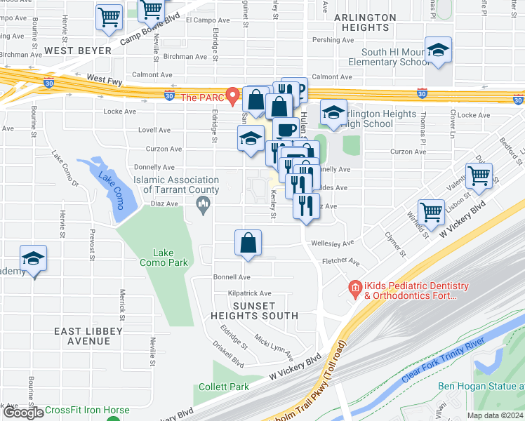 map of restaurants, bars, coffee shops, grocery stores, and more near 4713 Diaz Avenue in Fort Worth