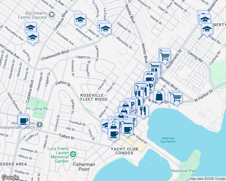 map of restaurants, bars, coffee shops, grocery stores, and more near 3327 Fenelon Street in San Diego