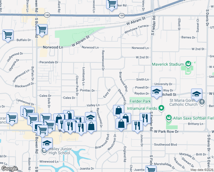 map of restaurants, bars, coffee shops, grocery stores, and more near 809 Arthur Drive in Arlington