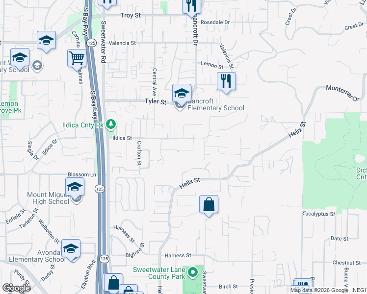 map of restaurants, bars, coffee shops, grocery stores, and more near 2016 Terraspiro Avenue in Spring Valley