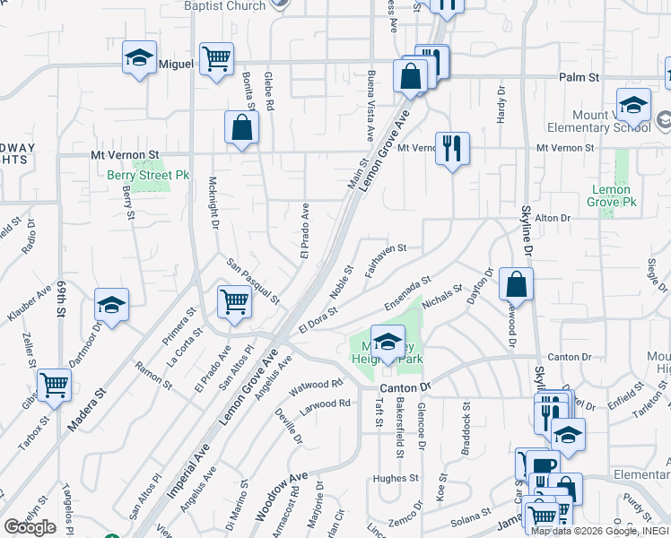 map of restaurants, bars, coffee shops, grocery stores, and more near 2023 Lemon Grove Avenue in Lemon Grove