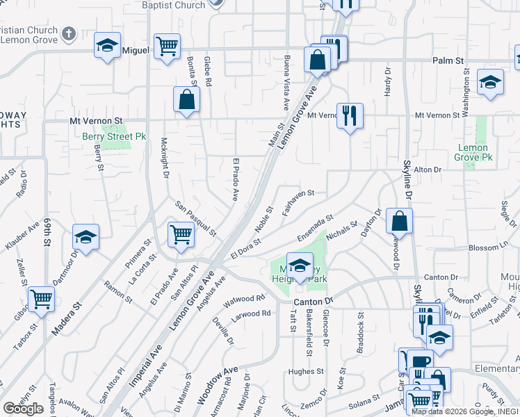 map of restaurants, bars, coffee shops, grocery stores, and more near 2023 Lemon Grove Avenue in Lemon Grove